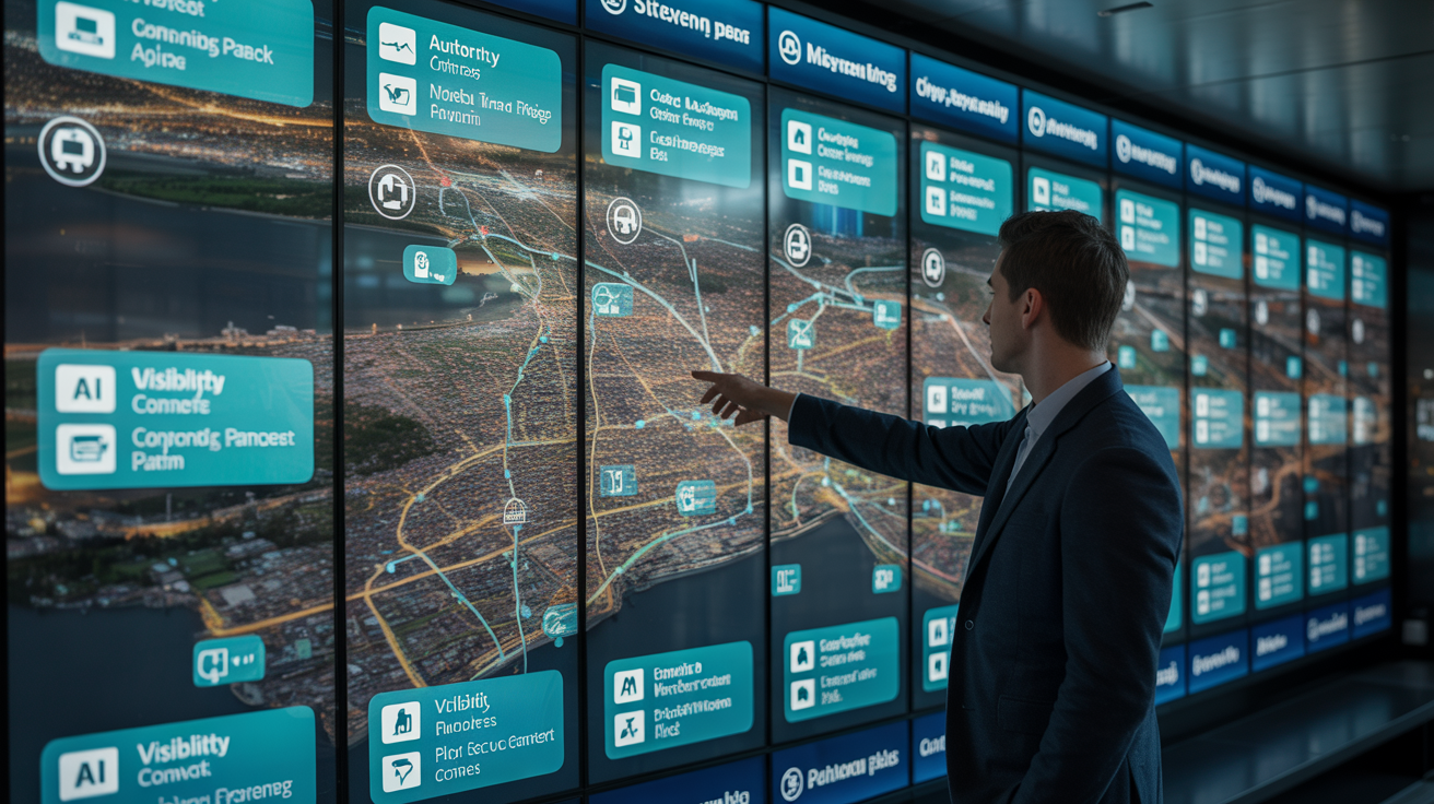 Map-based strategy showing expanded service area coverage, authority building, and AI visibility for local market domination