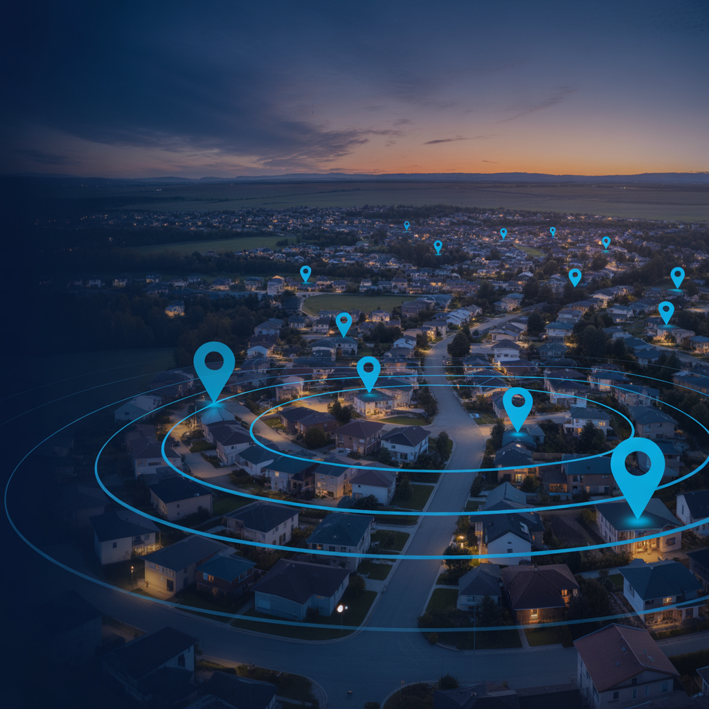 Service area map showing multiple high-ranking locations dominating local search results