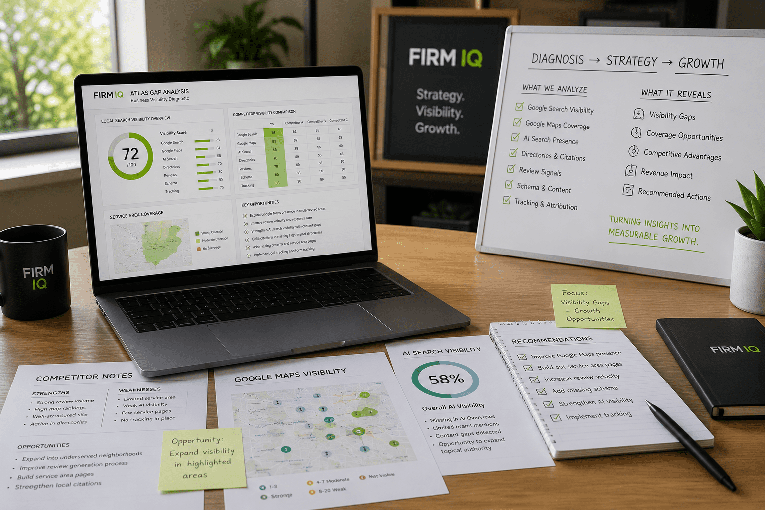 Firm IQ Atlas Gap Analysis visibility diagnostic comparing local business signals against competitors