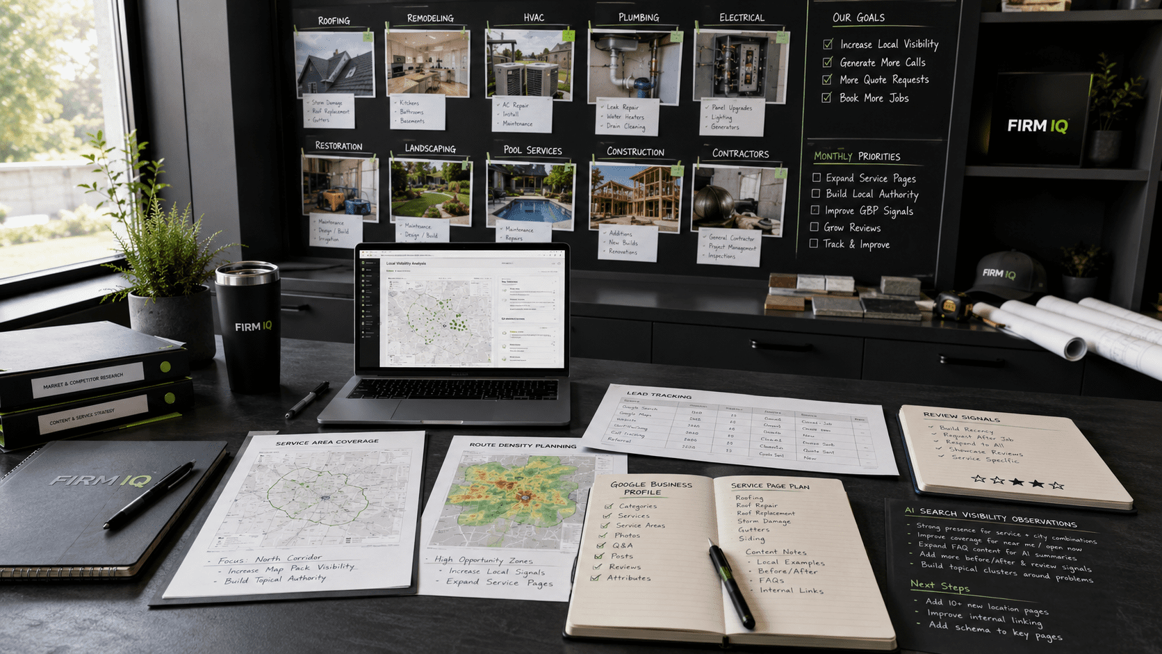 Firm IQ home services visibility strategy for contractors, roofers, remodelers, HVAC, plumbing, restoration, and local service area businesses