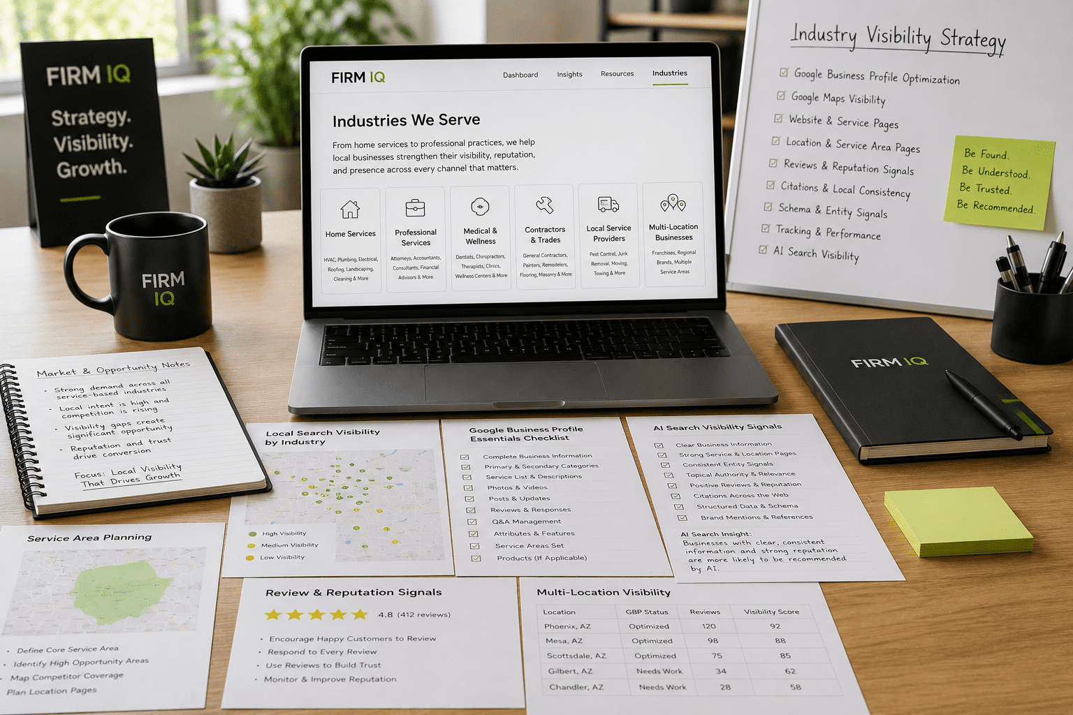 Firm IQ industries hub for local businesses with Google Business Profiles serving local clients across home services, professional services, and service area markets
