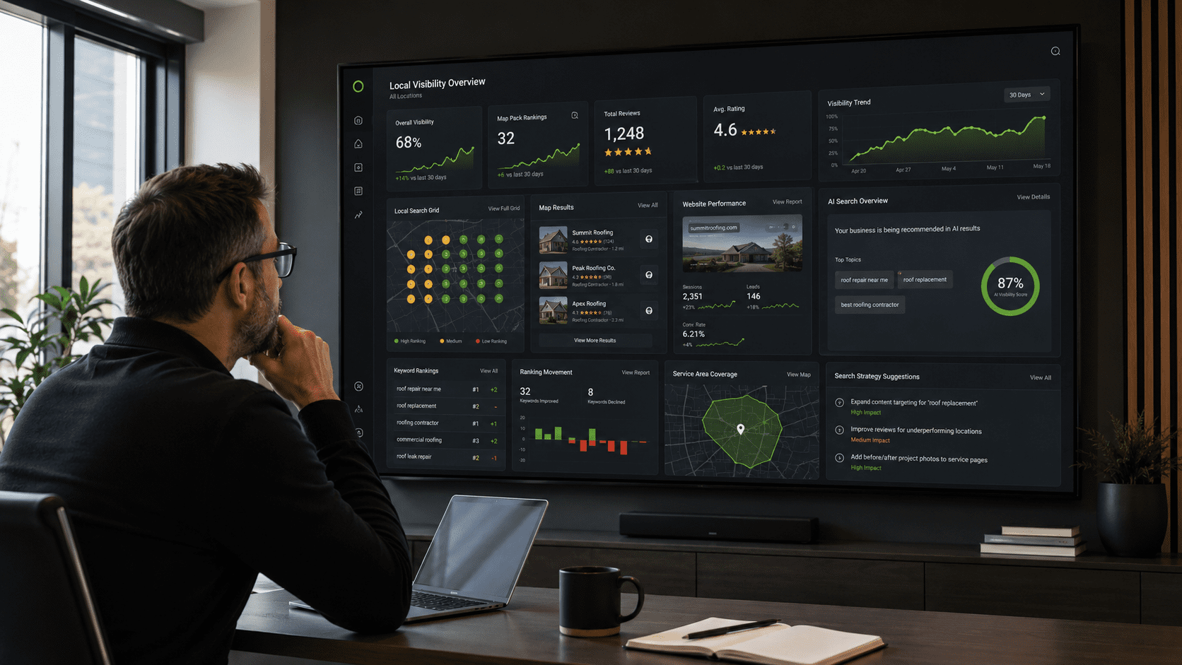 Business owner reviewing local SEO, Google Maps visibility, and AI search signals for a Chandler Arizona business in 2026