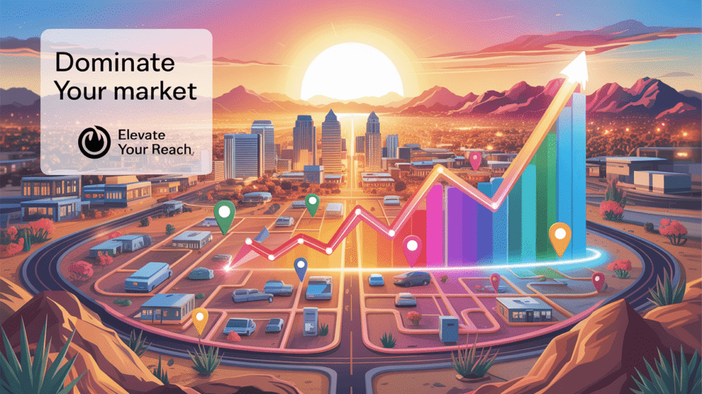 local seo for multi-location brands in Phoenix Arizona with location pins and digital map visuals