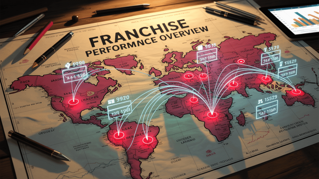 Multi-location franchise SEO strategy with local rankings mapped across regions
