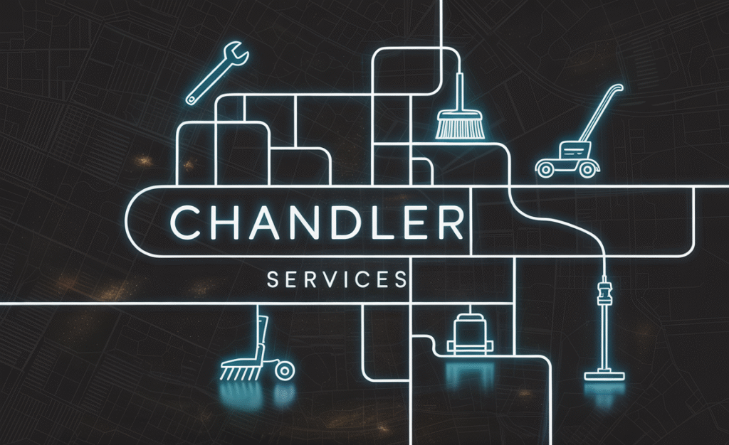 Local SEO for service businesses in Chandler AZ with glowing service icons on dark city map