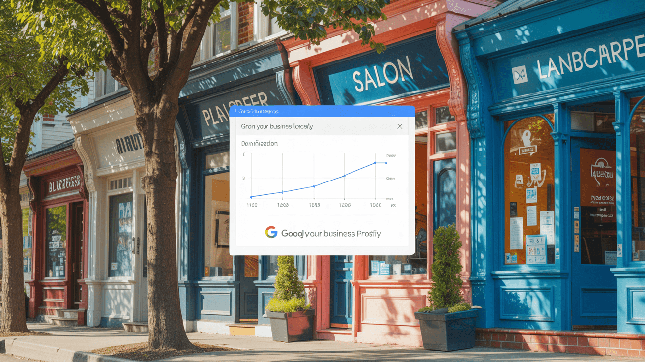 Tempe local service business storefronts with a computer screen showing Google Business Profile optimization tools.