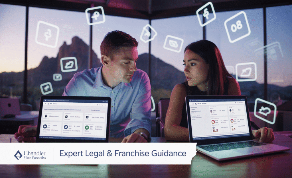Chandler business owners reviewing Facebook Ads campaign performance on laptops