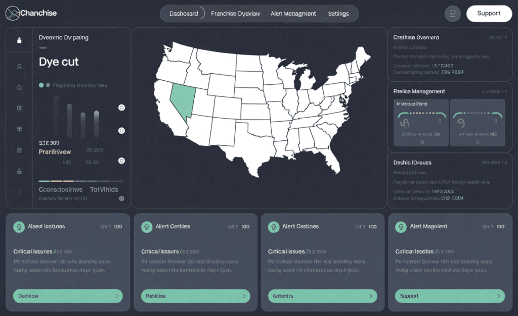 Franchise reputation management dashboard monitoring brand sentiment across locations