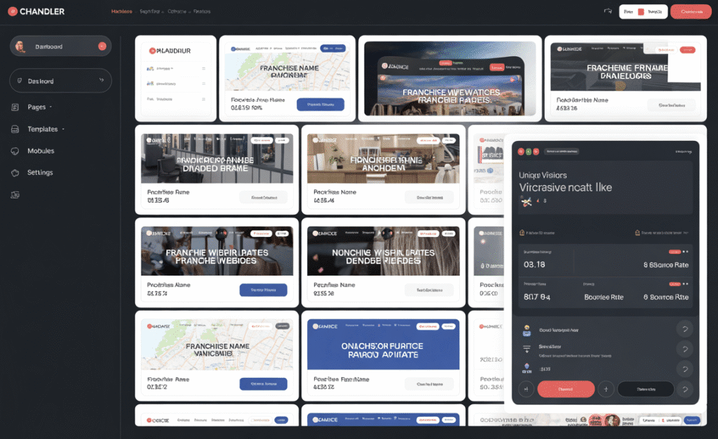 Franchise website design system with scalable templates for multi-unit brands