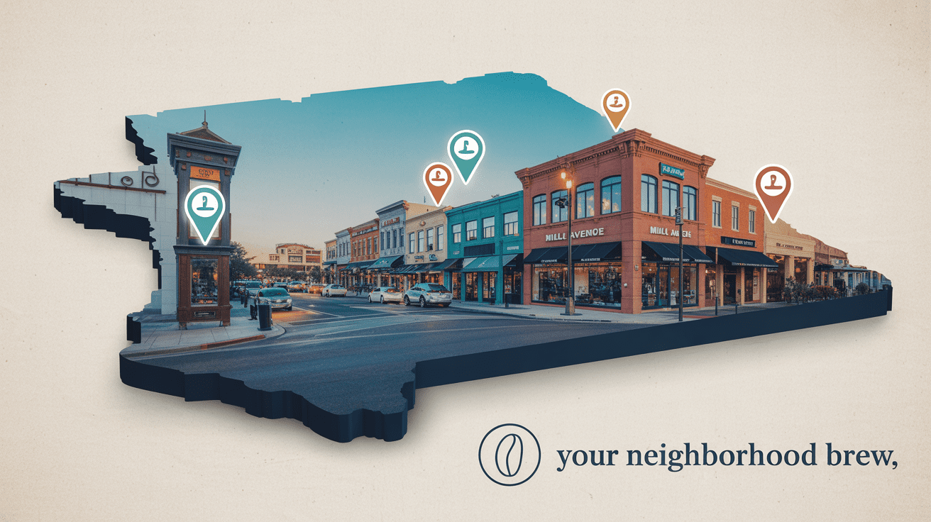 Tempe Mill Avenue with multiple franchise location pins displayed on a map overlay.