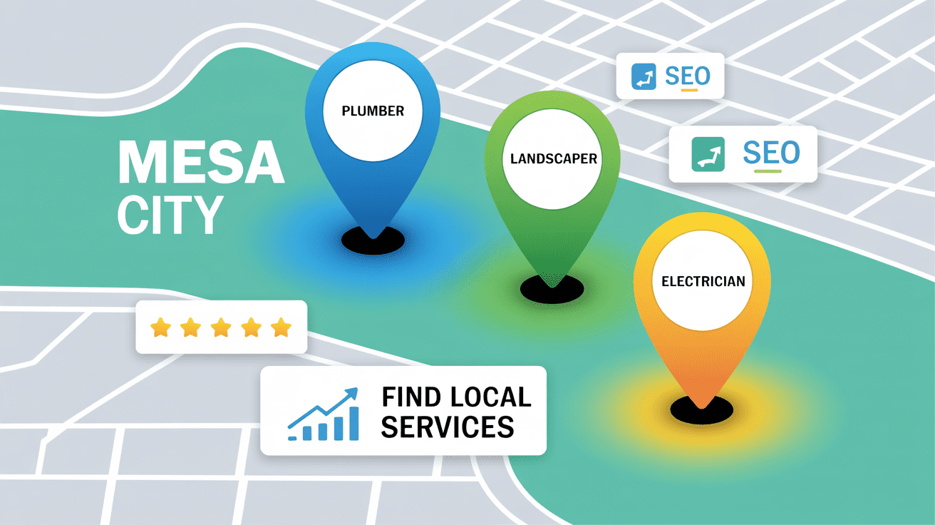 Local service business in Mesa ranking on Google Maps with highlighted top 3 results