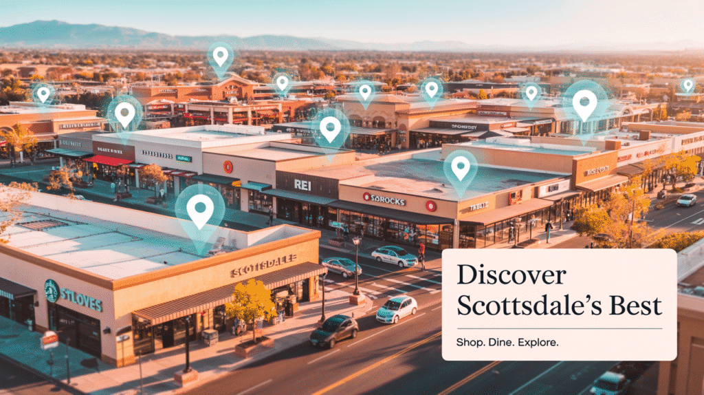 Franchise local SEO in Scottsdale with map pins highlighting multiple storefronts.