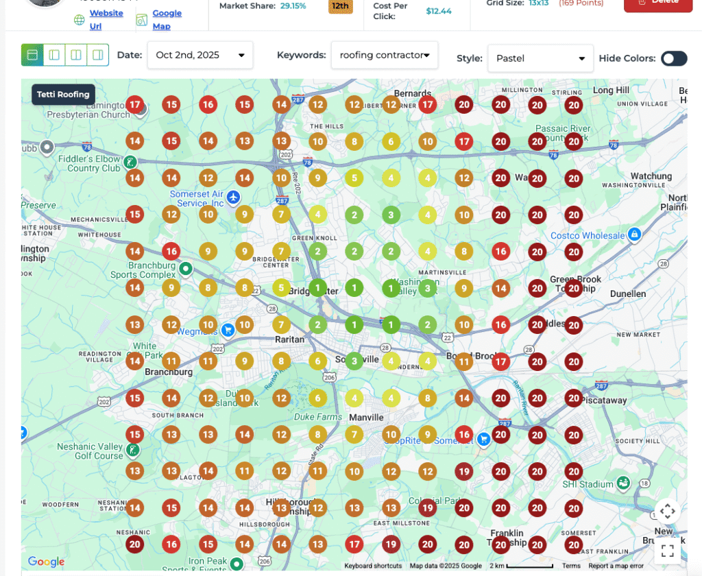roofing heatmap 10 days after going live with website and gbp