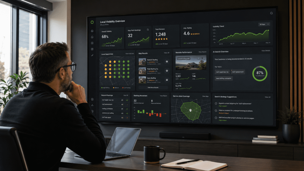 Business owner reviewing local SEO, Google Maps visibility, and AI search signals for a Chandler Arizona business in 2026